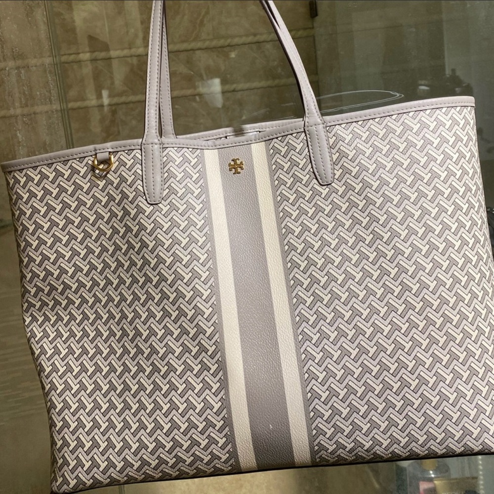 Tory Burch T Zag Tote Gray/White - Picture 9 of 10